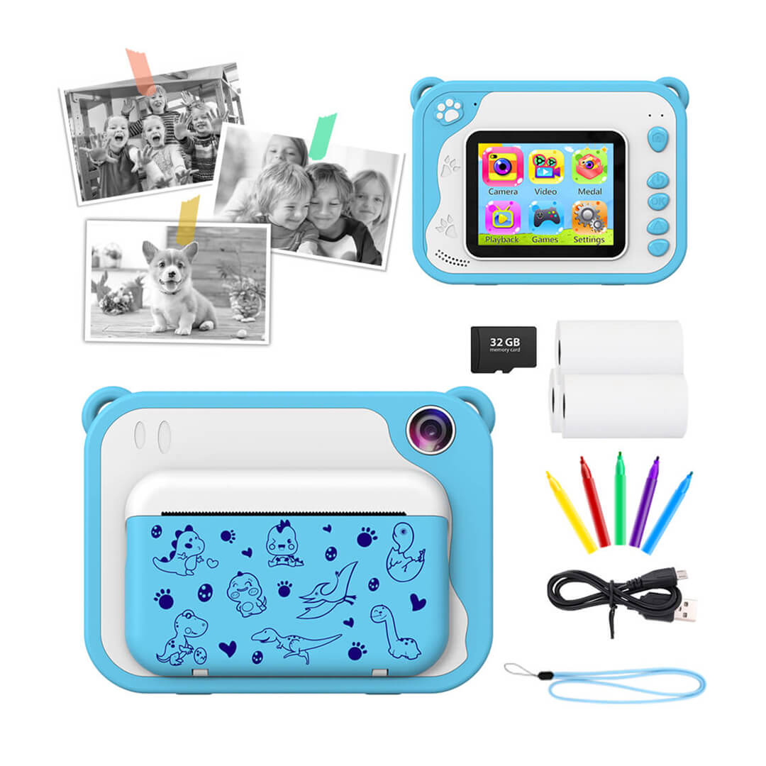 Kids Instant Print Camera Blue Dino 32GB