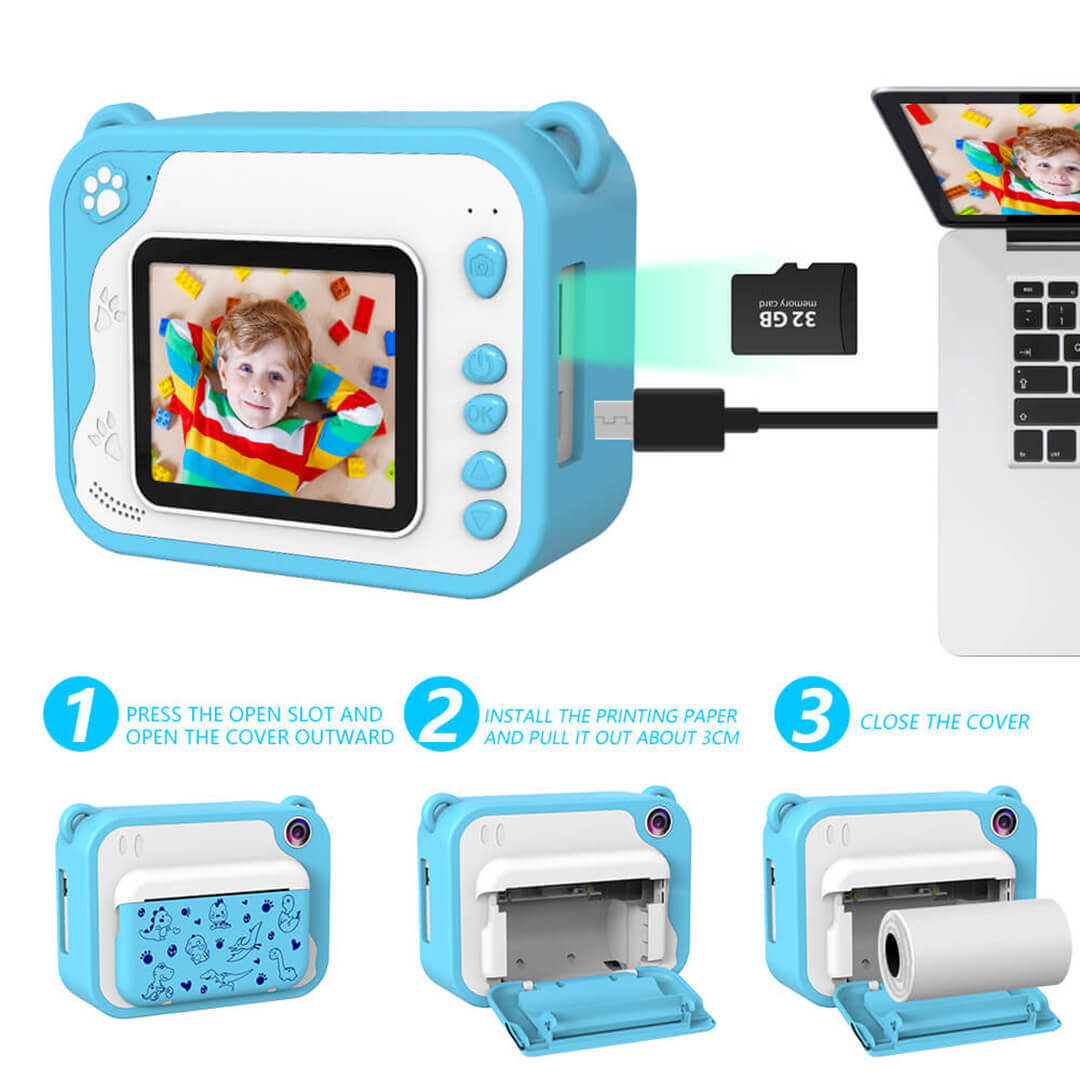 Kids Instant Print Camera Blue Dino 32GB