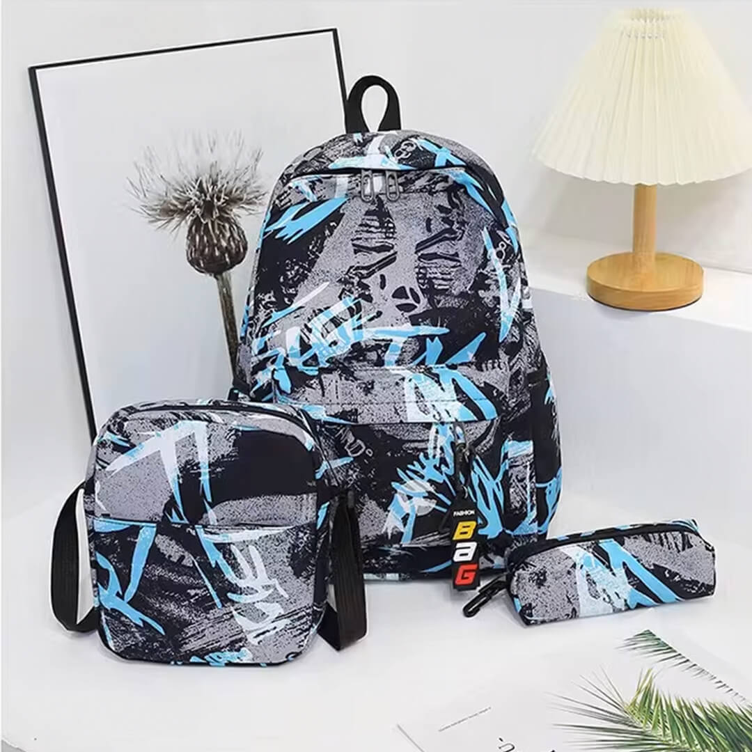 Blue Wash Backpack Set (3 Pieces) – For Elementary to High School