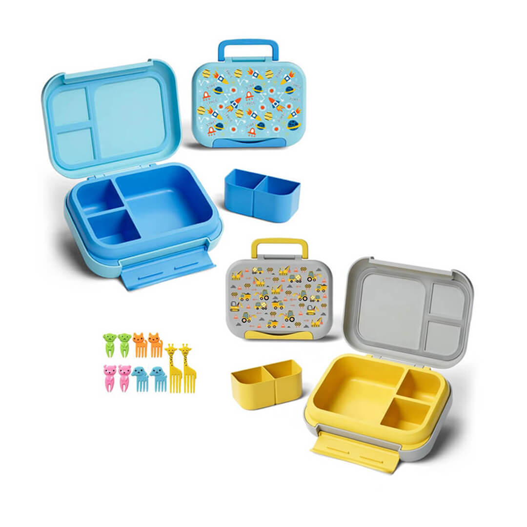 Kids' bento lunchbox with 5 compartments in space and excavator theme for boys 