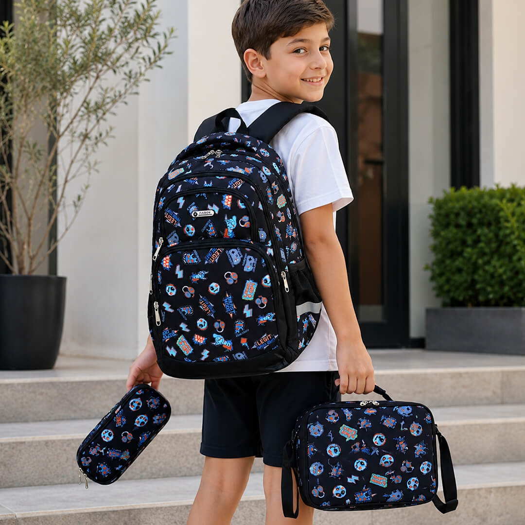 Boys gaming school backpack with lunch bag
