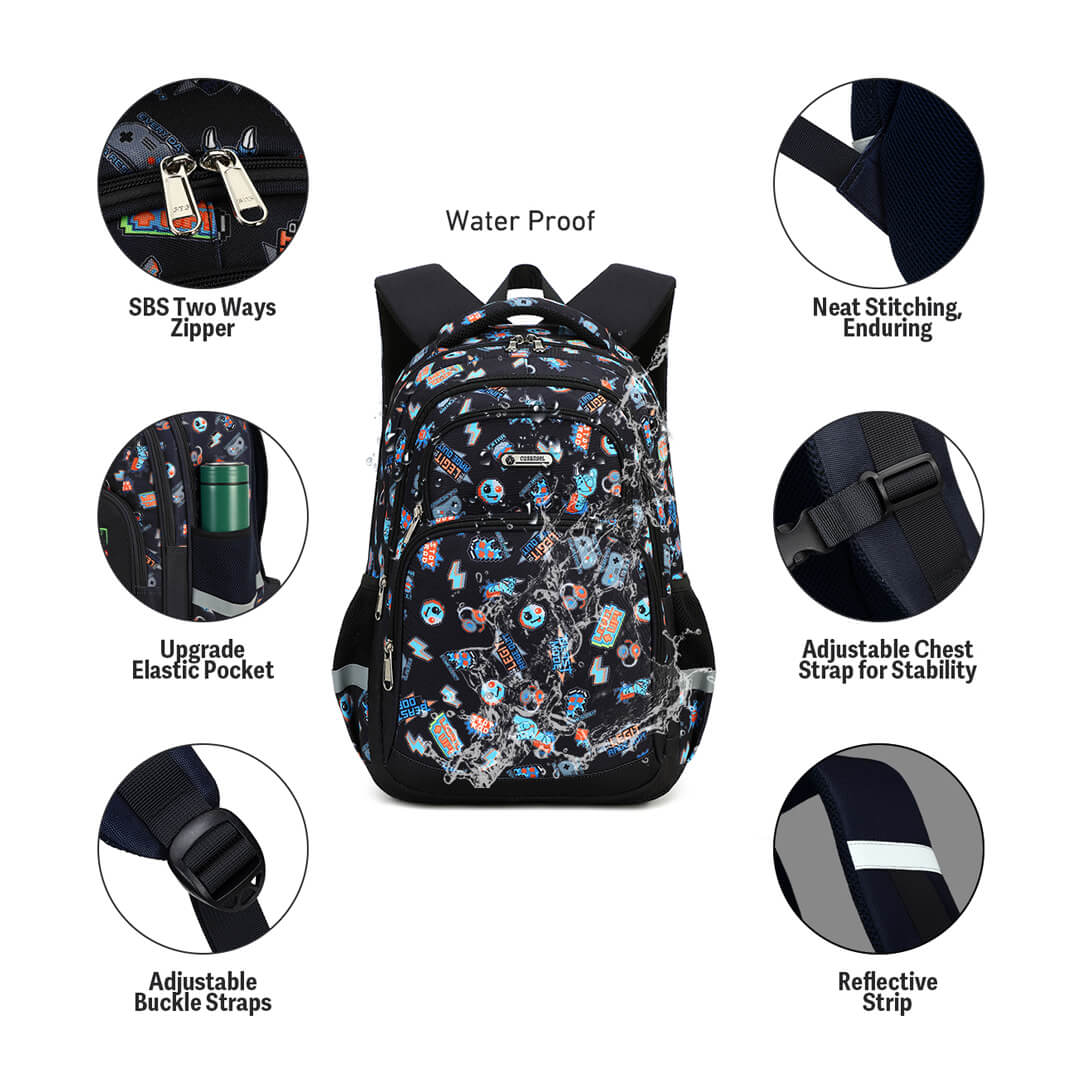 Water-resistant gaming backpack set for school