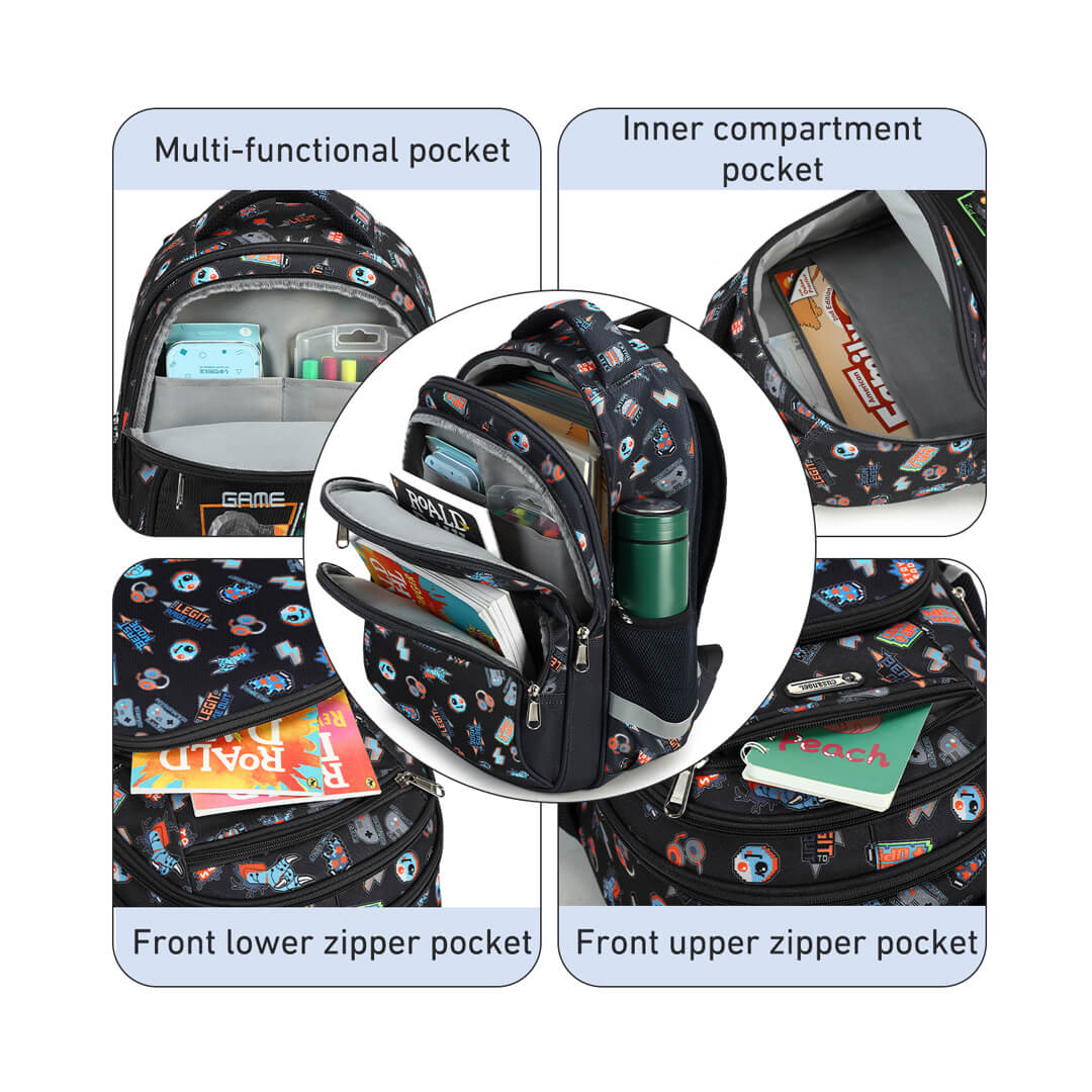 Gaming school bag with multiple compartments for grade 3 to 9