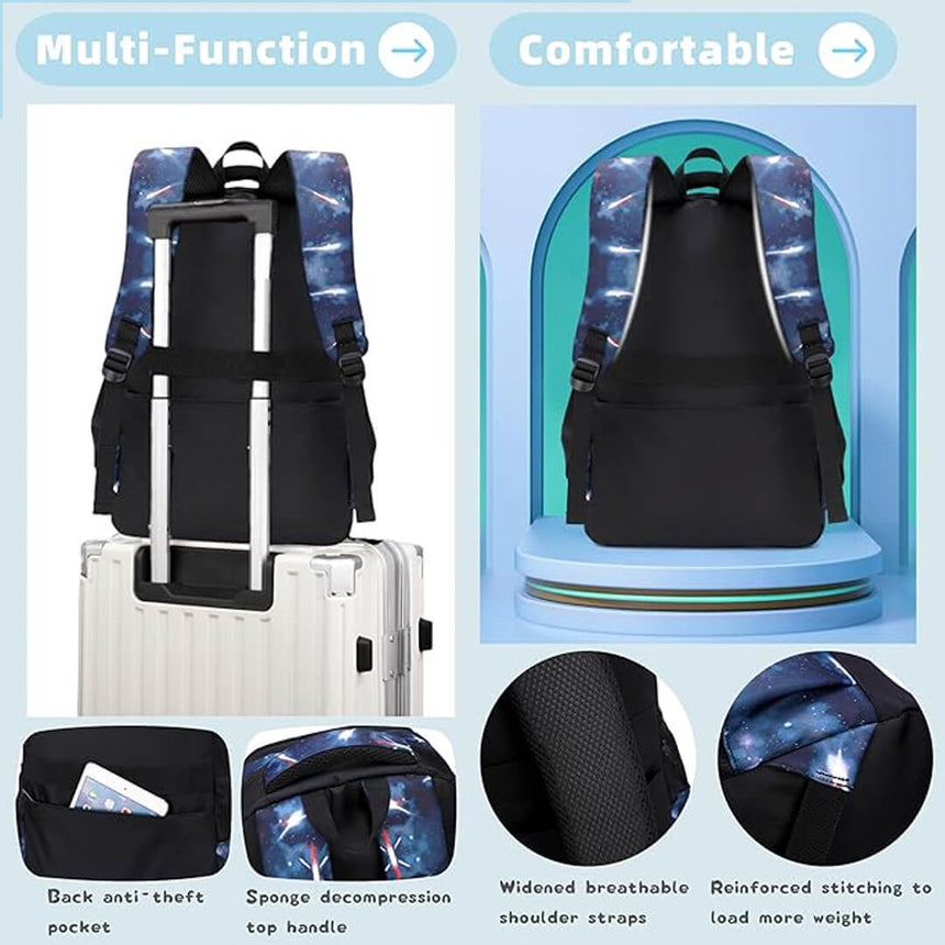 Back of ergonomic school backpack showing padded straps and back support