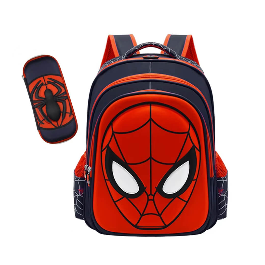 Black Spider-Man school backpack set with matching hard shell pencil case