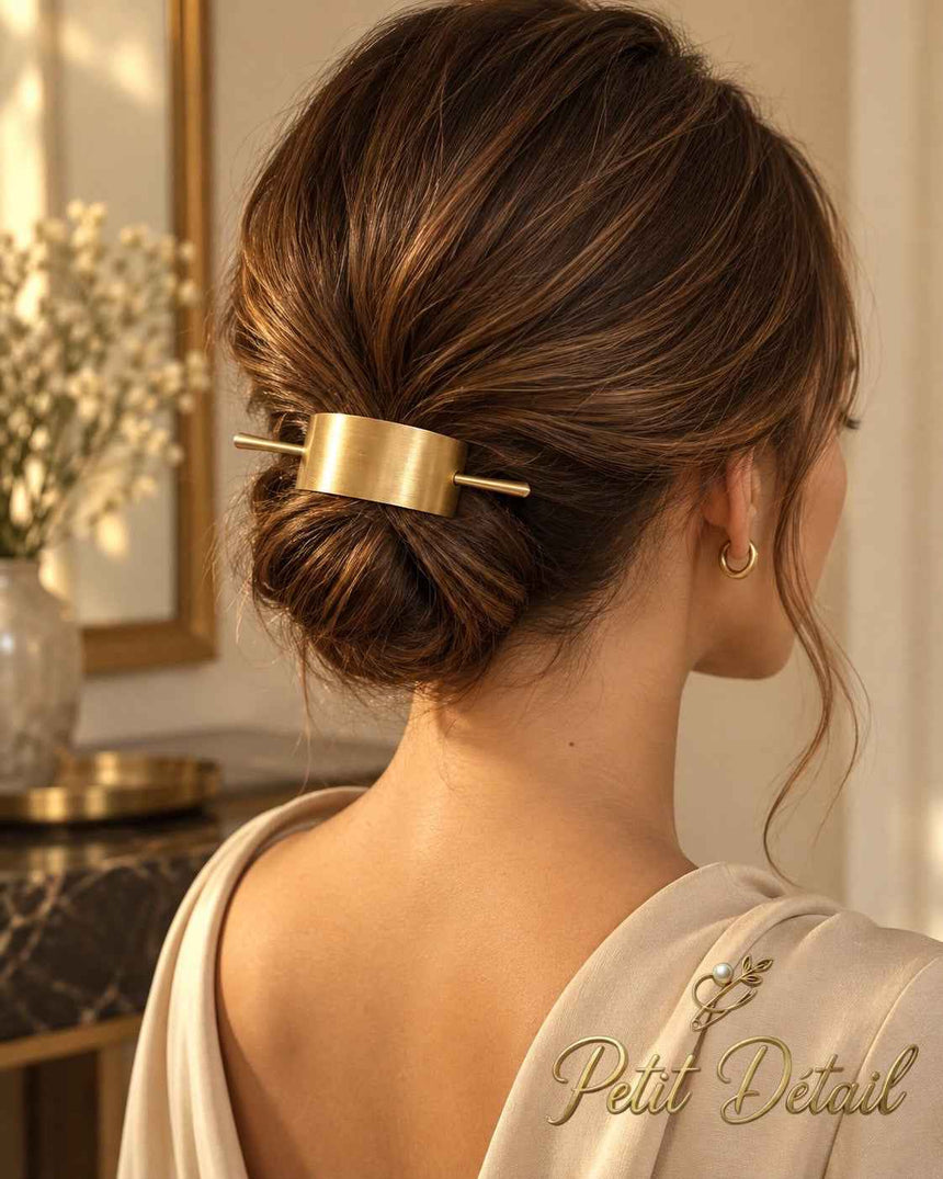 Brushed Curved Gold-Tone Hair Cuff with Stick Petit Détail Lebanon