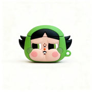 Green and black character-shaped product on a white background