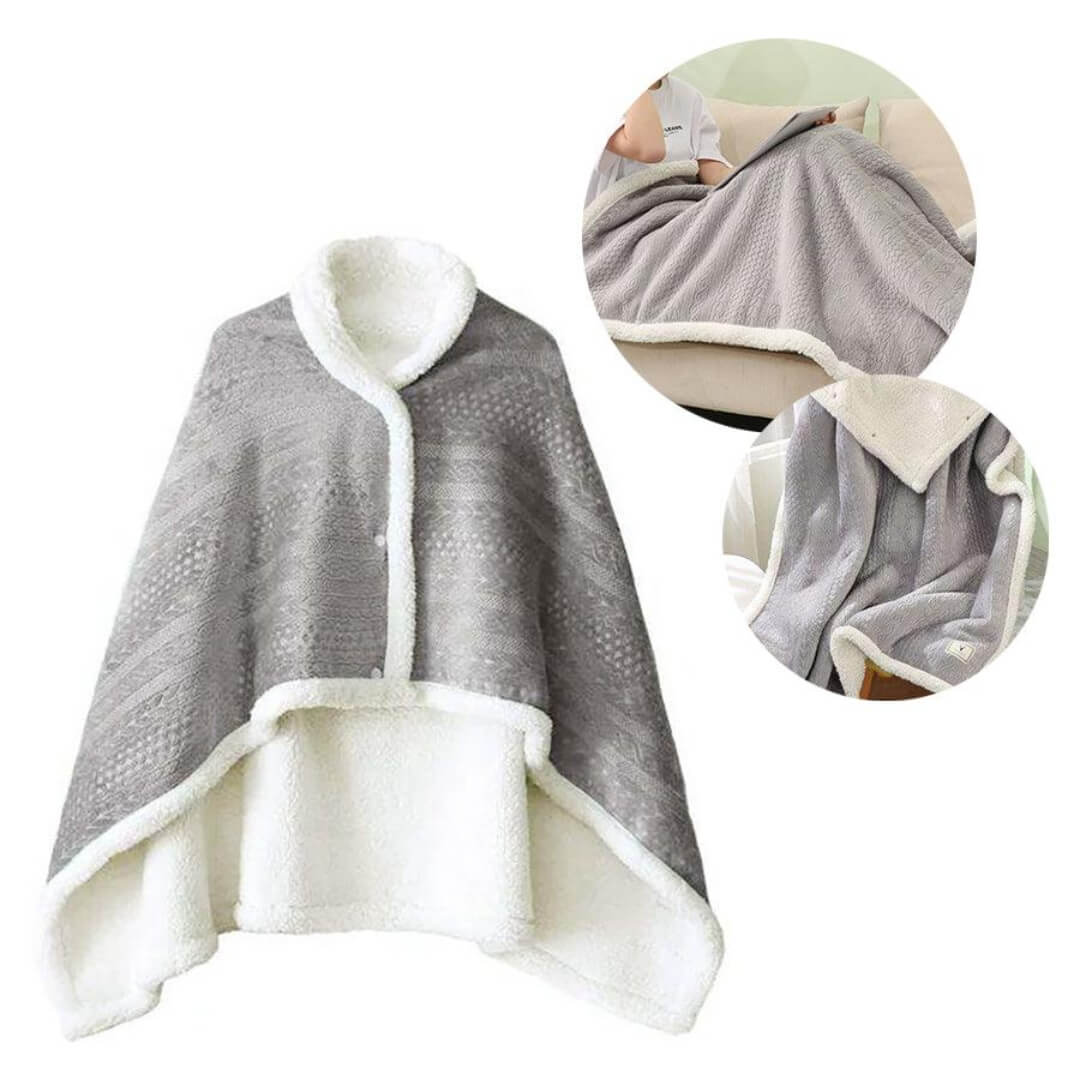 Soft wearable blanket scarf grey color with close-up shots.