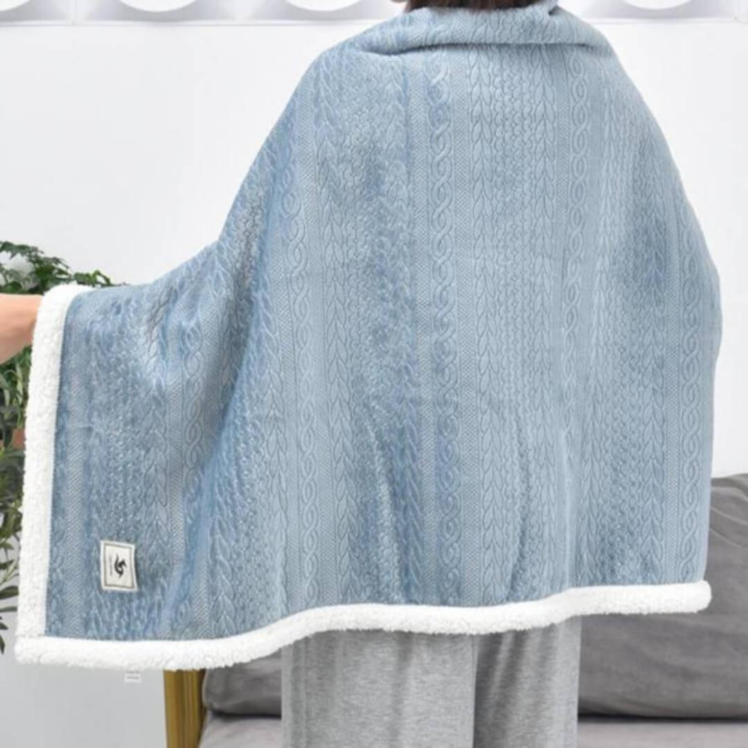 Portable wearable blanket scarf for daily use.