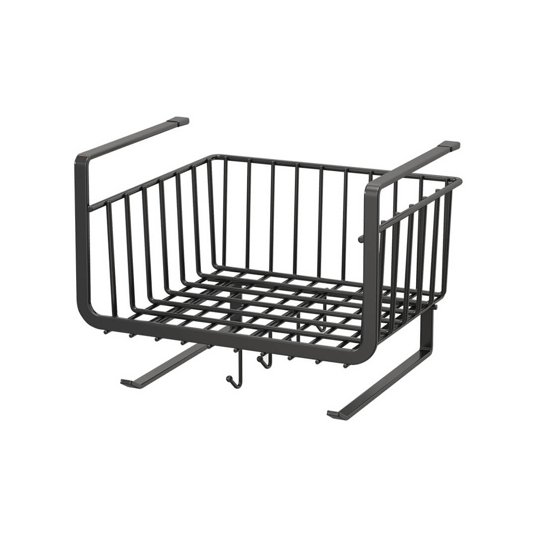 Slide-in shelf basket for kitchen pantry and cupboard