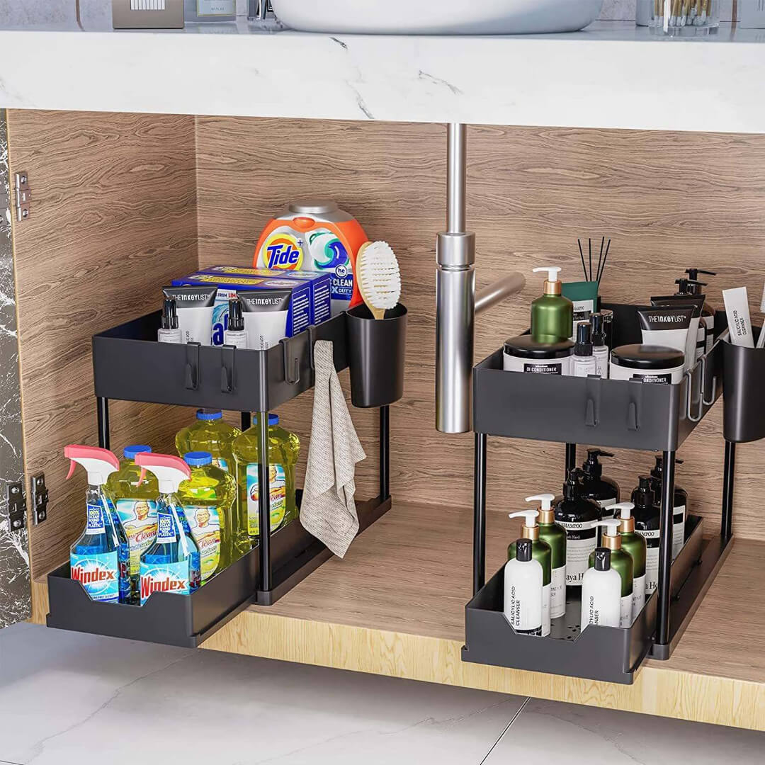 Sliding drawer under-sink storage organizer