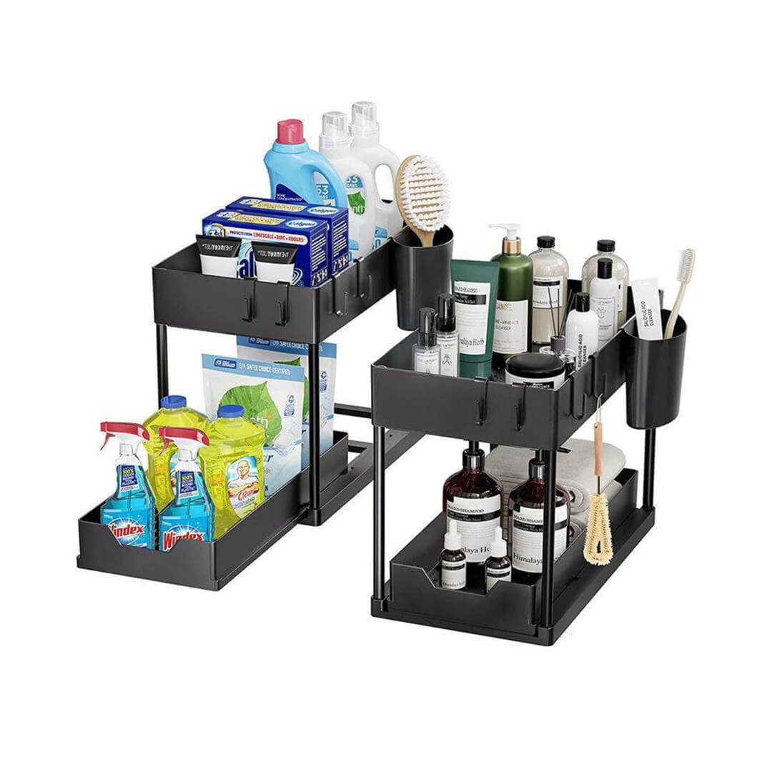 Compact under-sink cabinet storage organizer