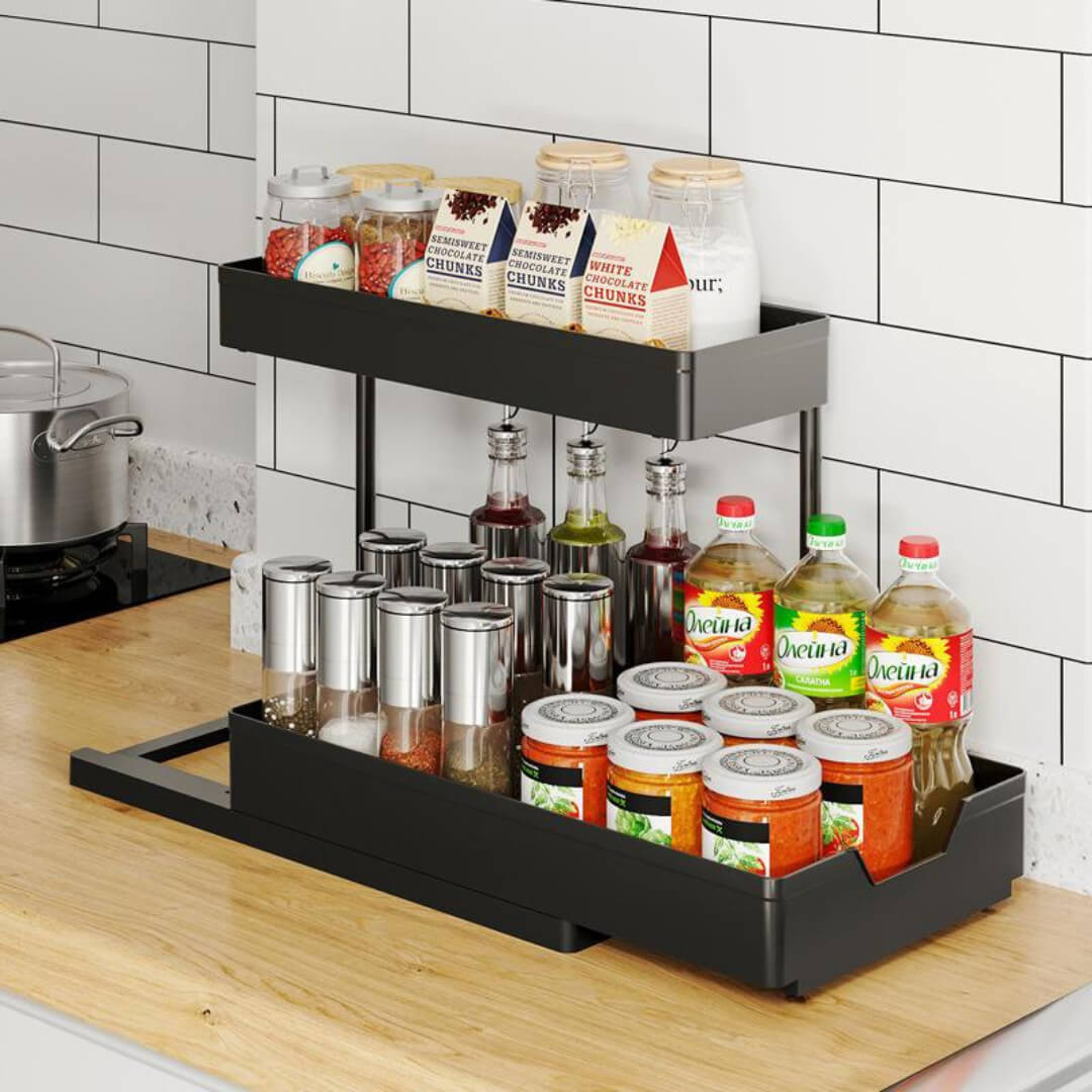 Space-saving kitchen cans and spices organizer