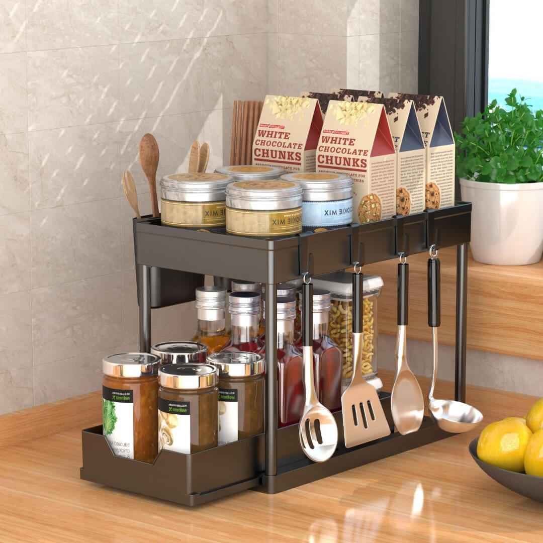 Kitchen spice rack, containers, and utensil organizer