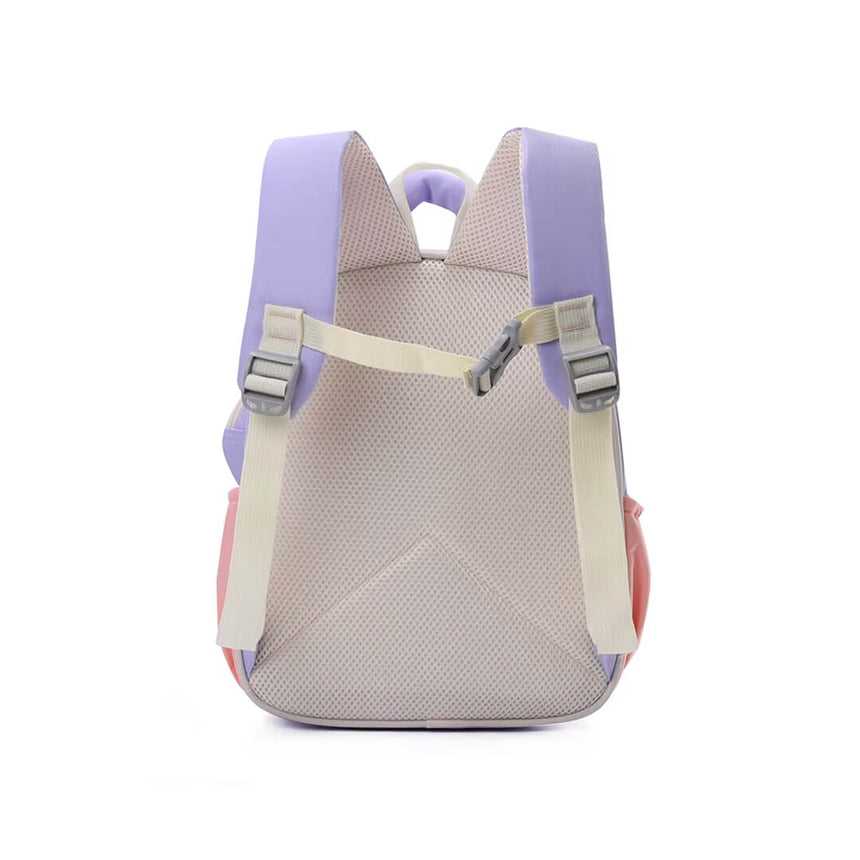 Purple rabbit girl’ school bag with cartoon excavator print, padded back