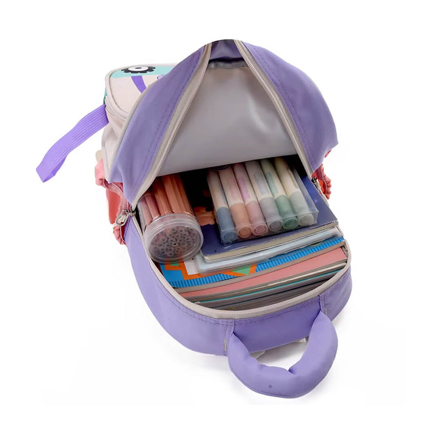 Lightweight backpack for KG1–KG3 with fun cartoon characters with books inside