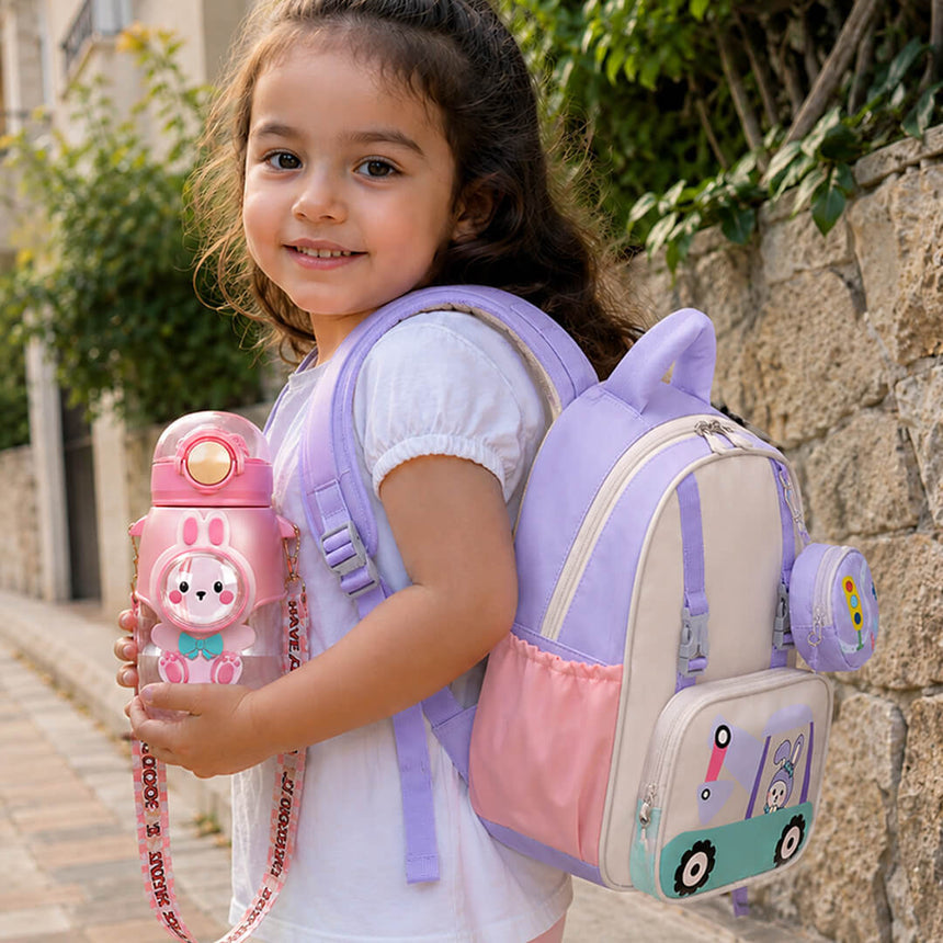 Rabbit school backpack with matching water bottle for preschool to kindergarten