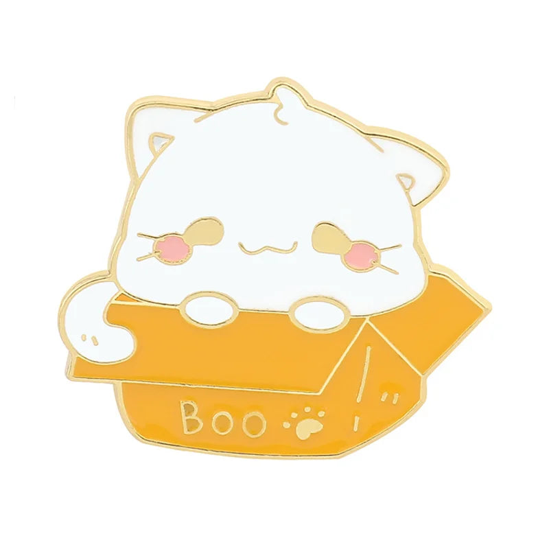 cute cat in a box peeka boo lapel pin