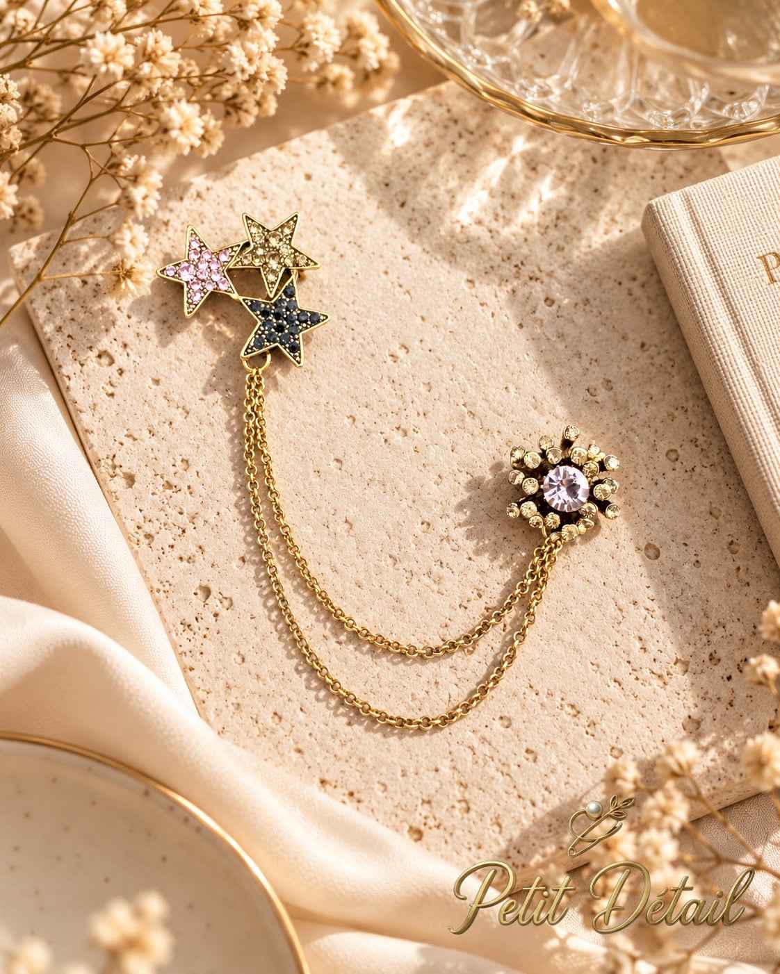 Celestial Crystal Star Chatelaine Brooch Petit Détail Lebanon