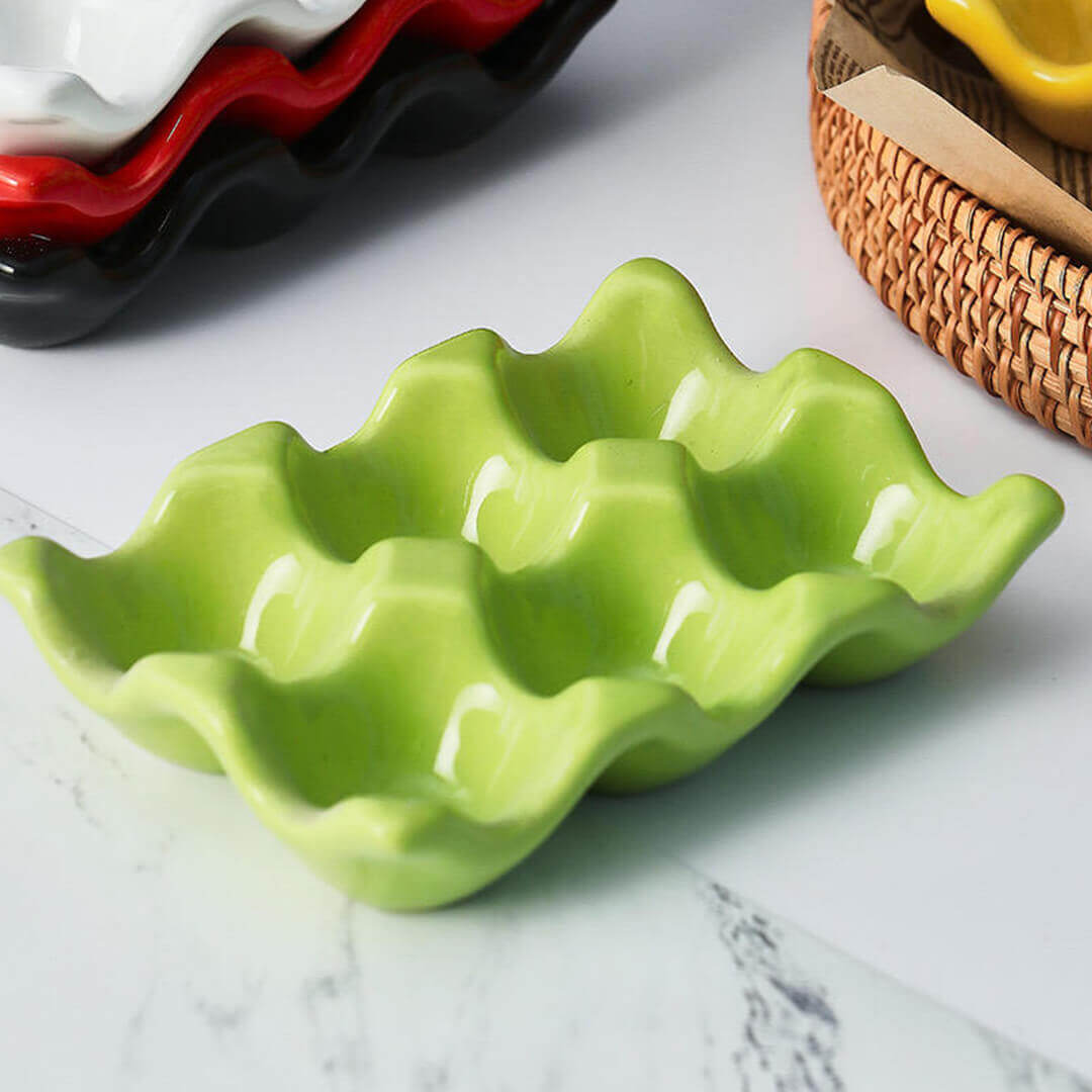 Ceramic egg holder with six compartments for daily use