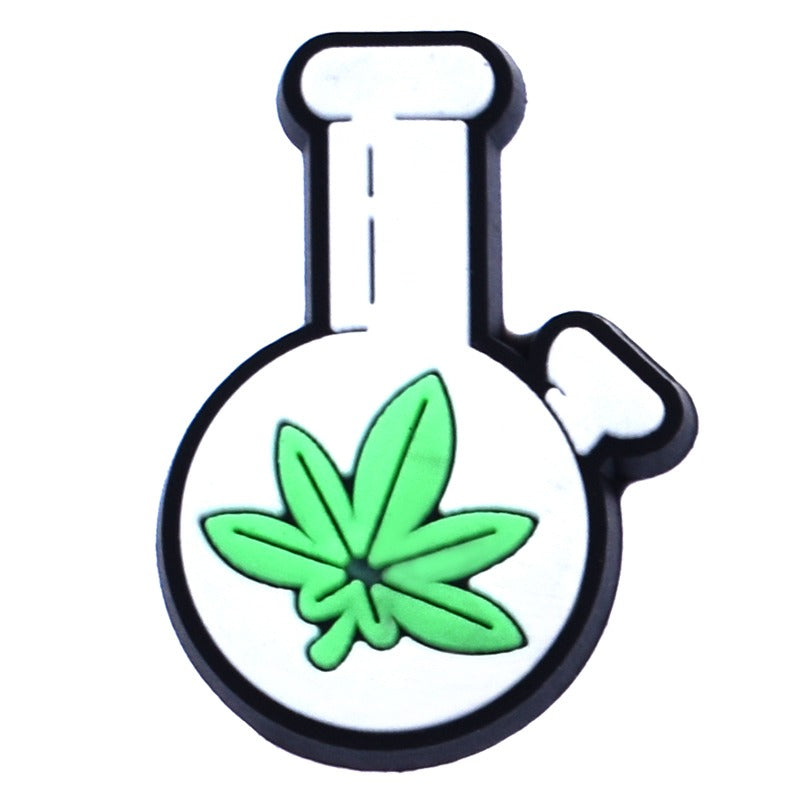 A collection of six Chemistry-themed Jibbitz charms for Crocs, featuring various chemical symbols and elements such as a beaker, an atom, and a periodic table.