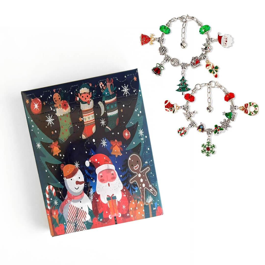 24-Day Christmas Countdown Charm Bracelet Set, navy color (15 x 19cm)