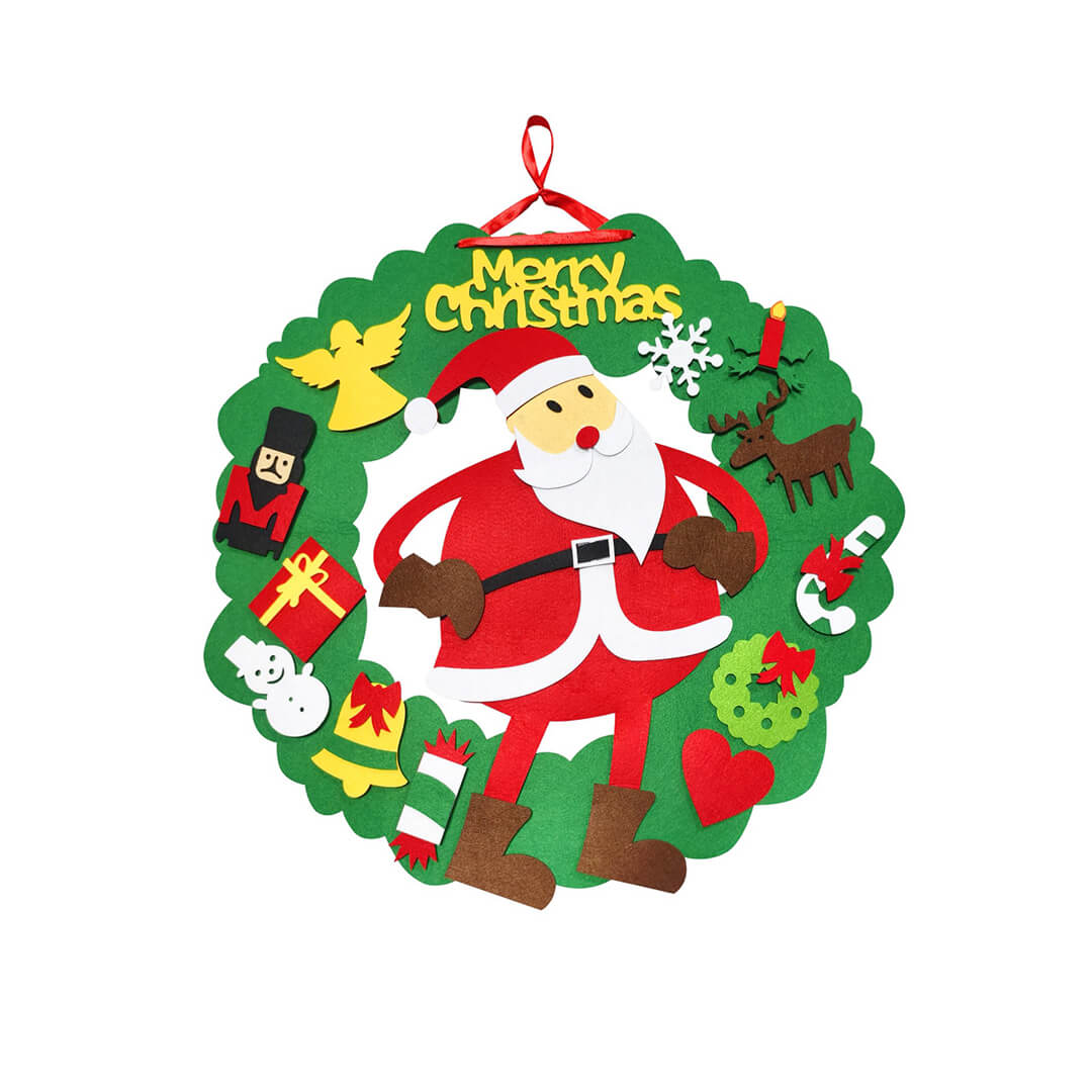 Kids' Christmas craft wreath with Santa and ornaments