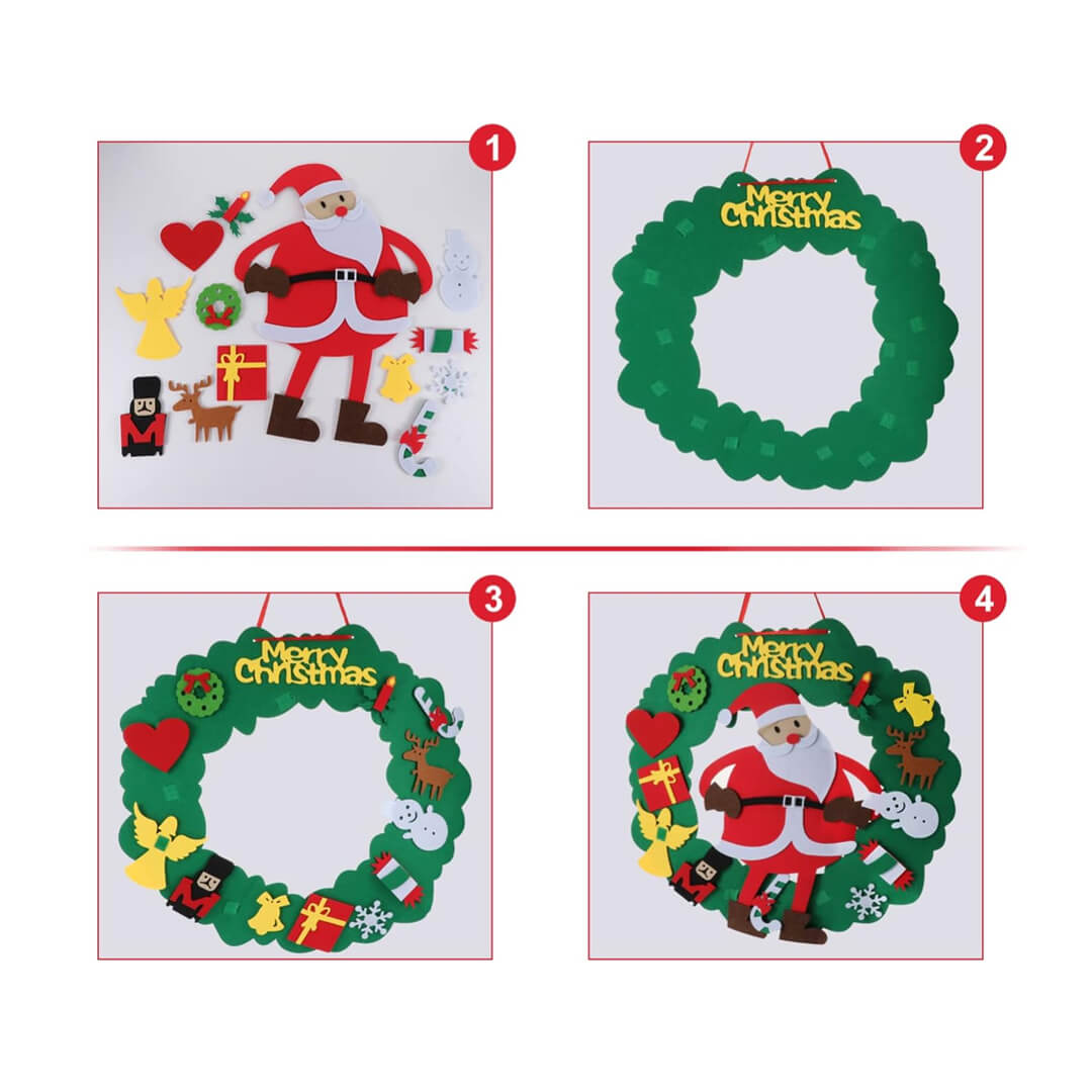 Kids' Christmas wreath activity with removable felt ornaments
