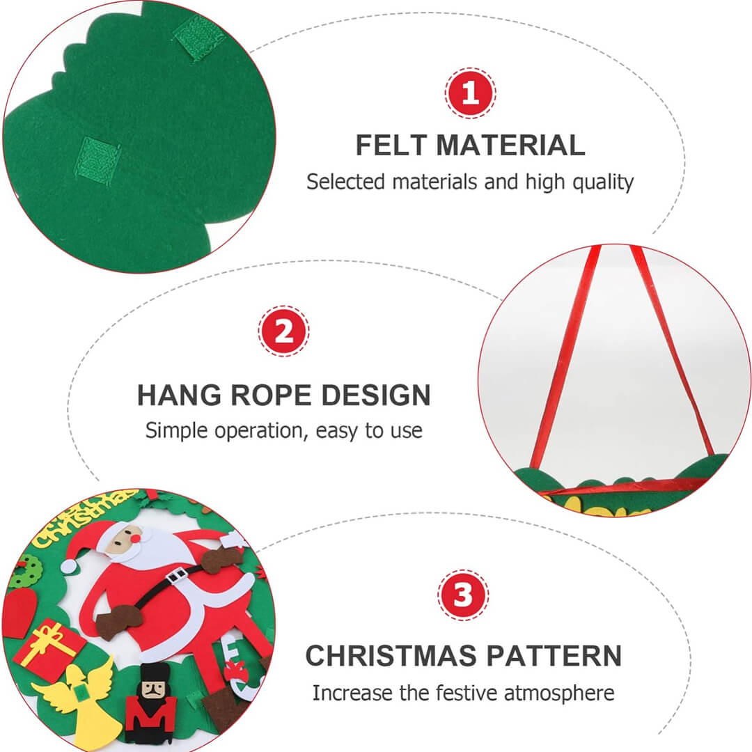 Felt Christmas door ring with Santa and festive ornaments