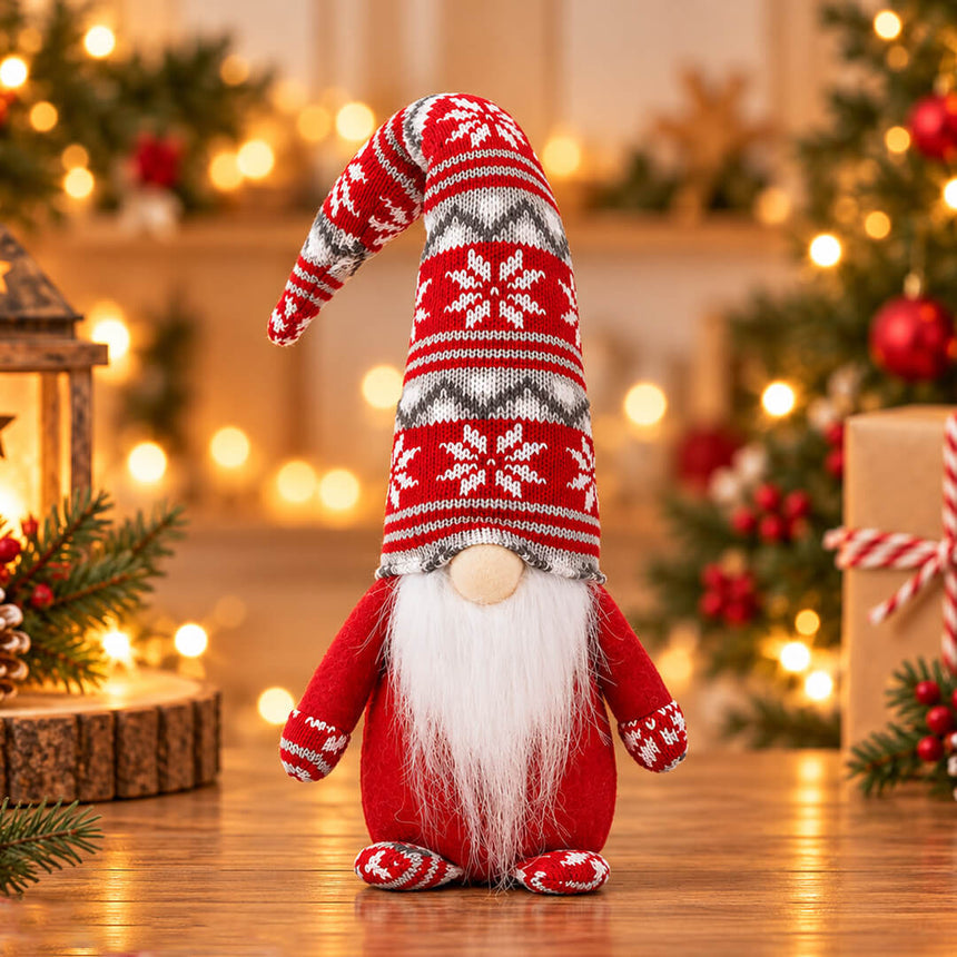 Grey Christmas gnome with extra-long knitted hat