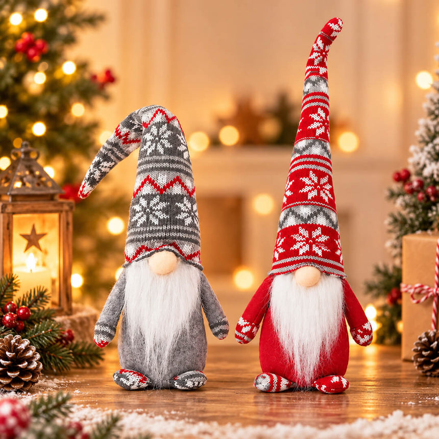Red Christmas gnome with extra-long knitted hat