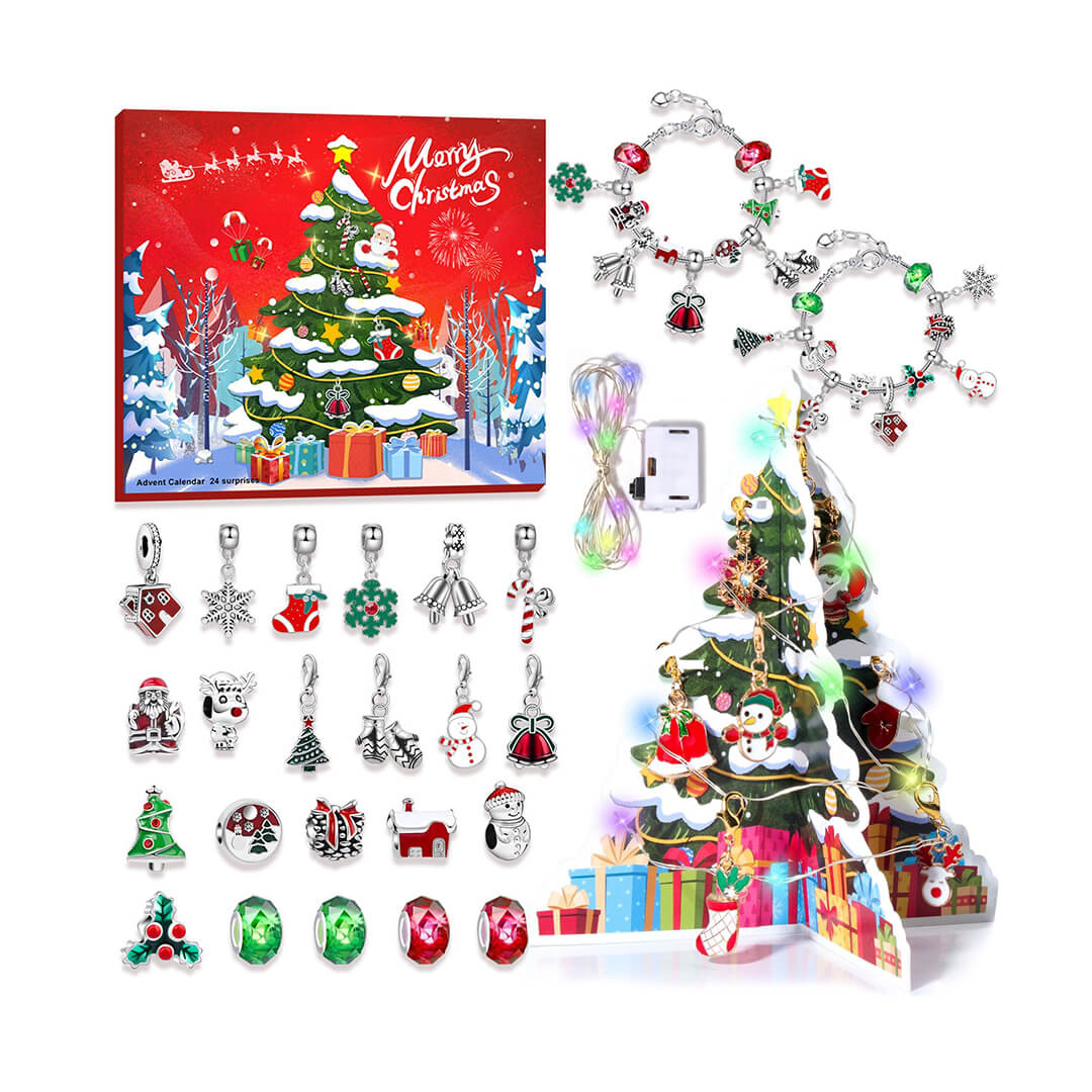 DIY Advent Calendar Jewelry Set with 3D Christmas tree and LED lights