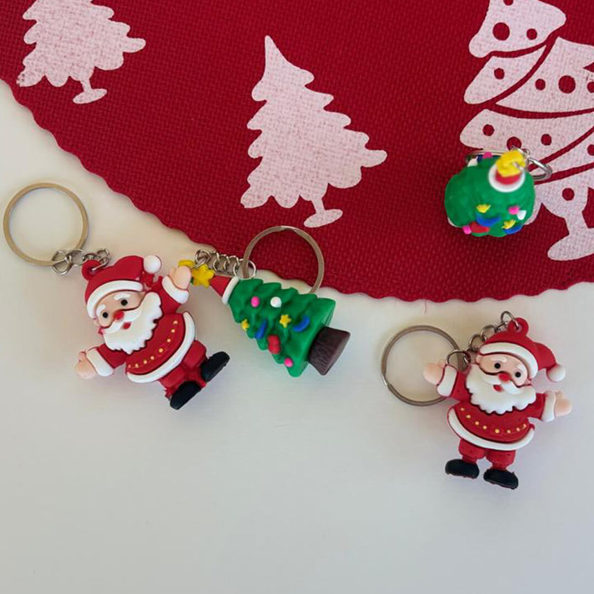Christmas keychains, Santa and tree designs