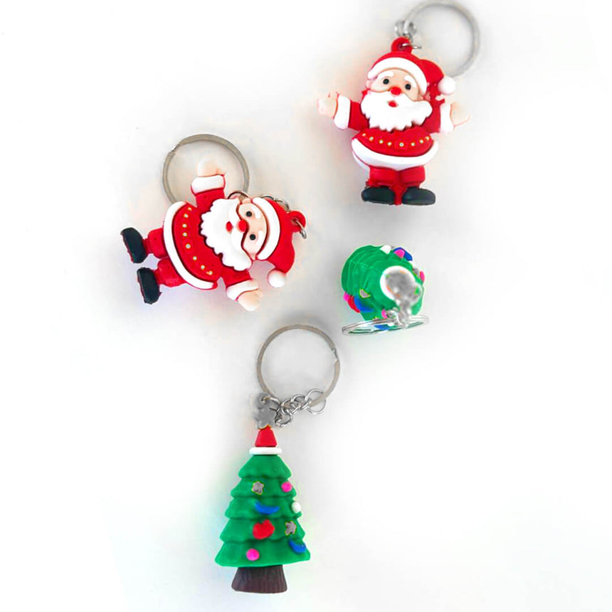 Christmas rubber keychains, Santa and tree designs
