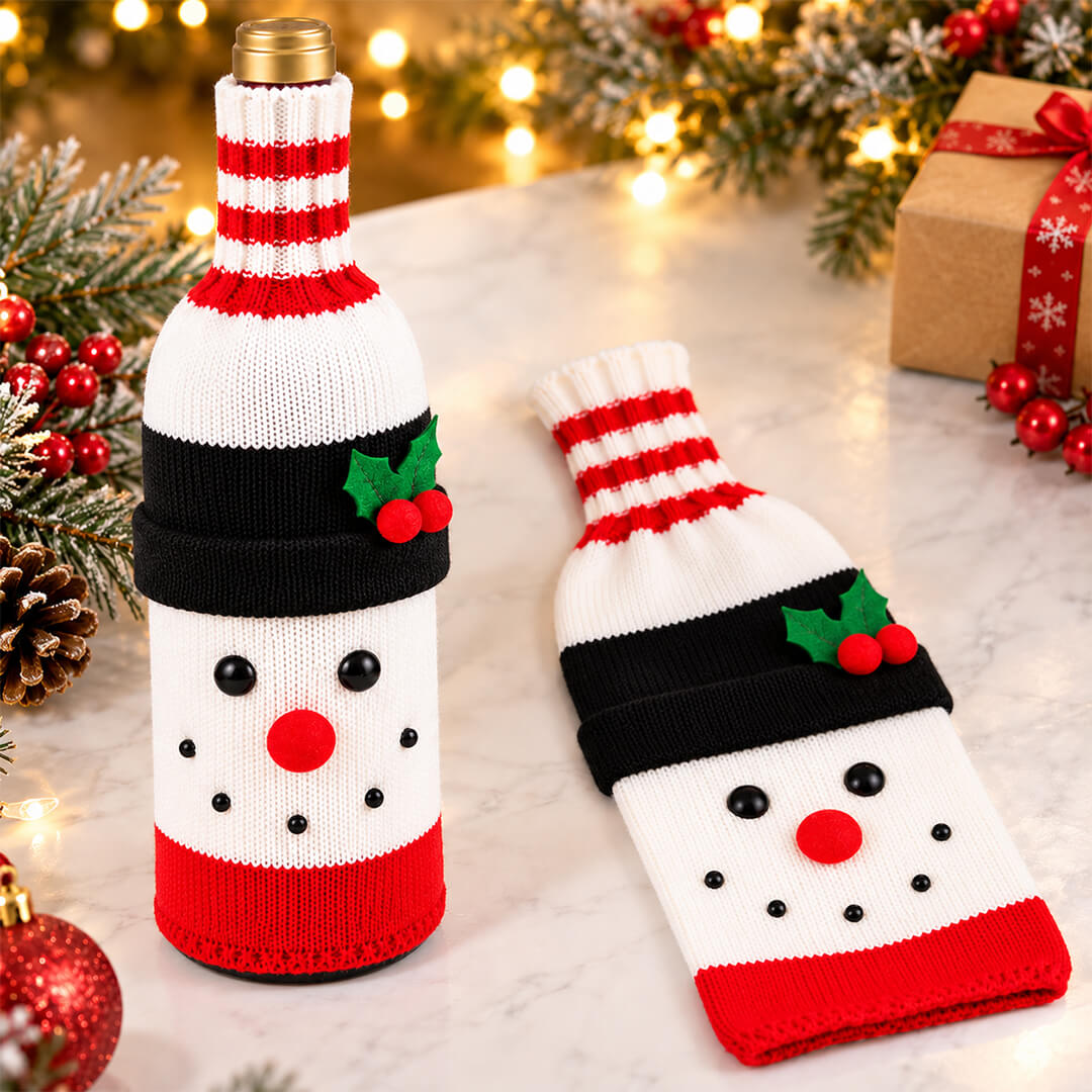 Knitted Snowman Christmas bottle decoration
