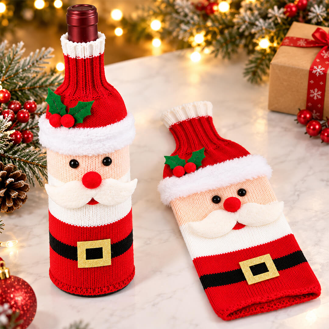 Knitted Santa Christmas bottle decoration