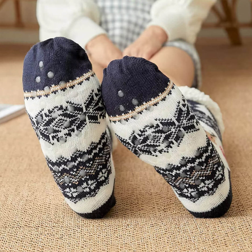 Cozy fleece-lined reindeer winter socks for adults