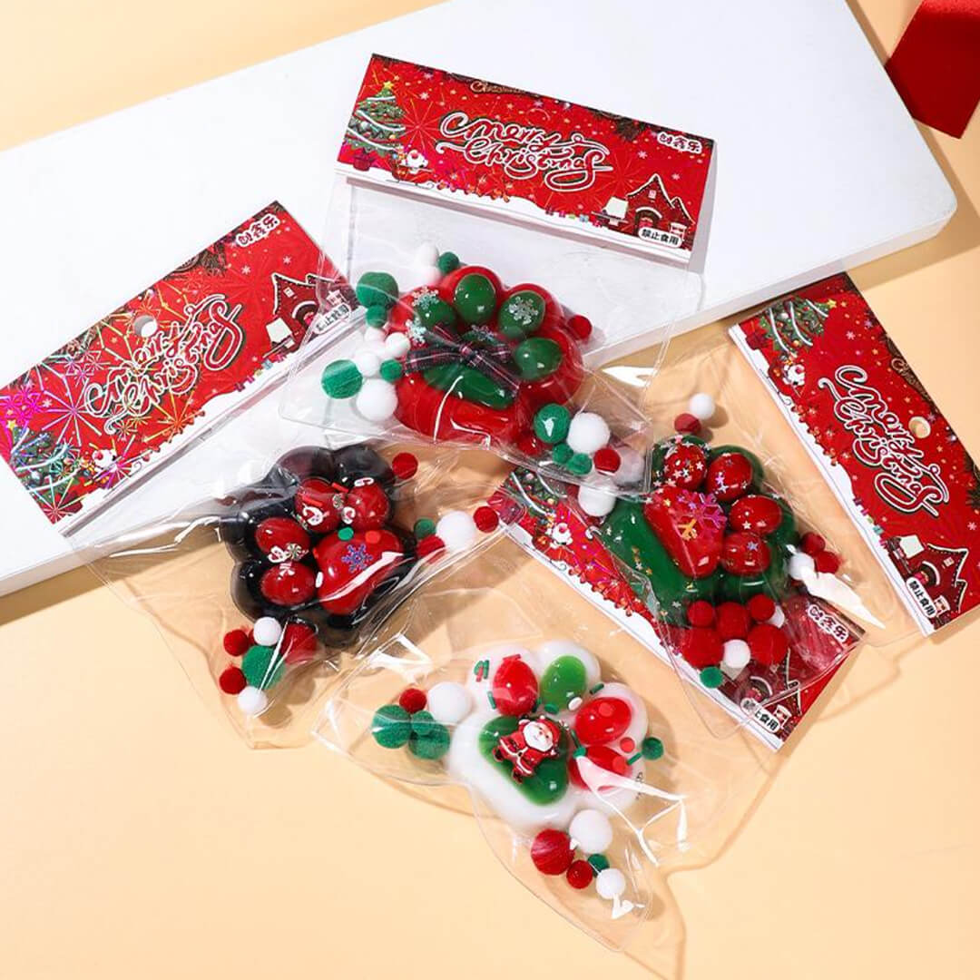 Christmas paw squishy toy with soft glitter design for stress relief