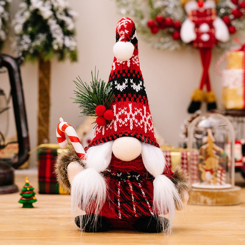 Red Christmas gnomes with knitted hats - festive decorative designs