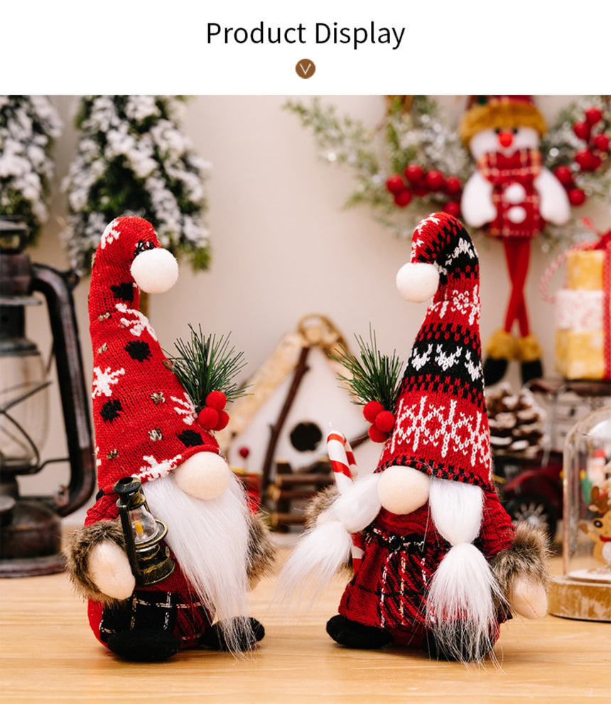 Red Christmas gnomes with knitted hats - festive decorative designs