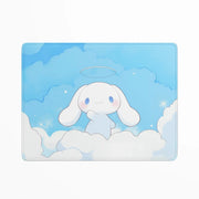 Cartoon character on a blue background with clouds