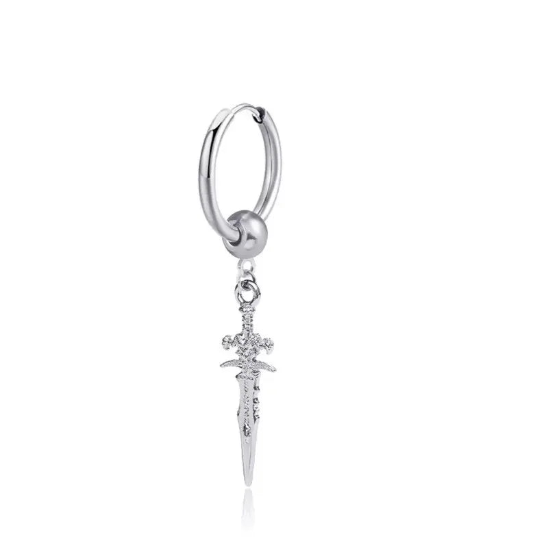 Dangling Sword Silver Color Clip On Earrings Unisex