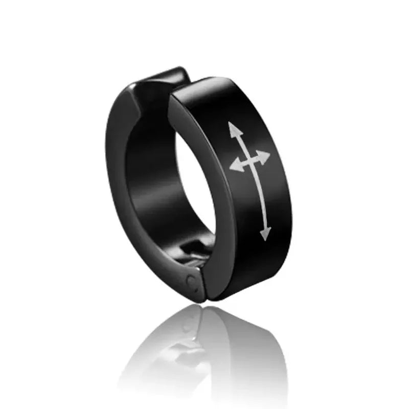 arrowed cross printed on black clip on earrings