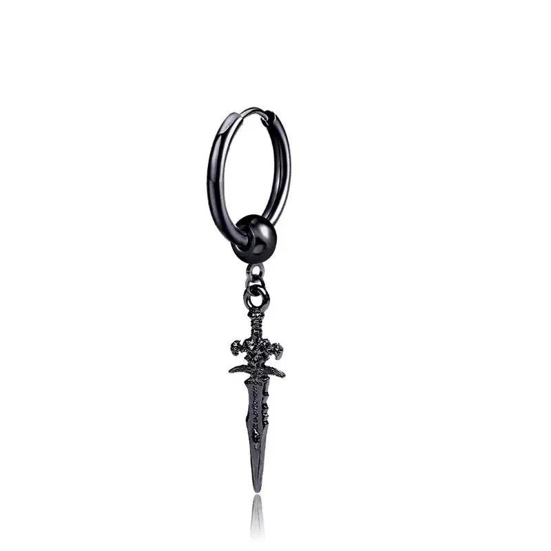 Dangling Sword Black Color Clip On Earrings Unisex