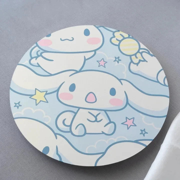 cinamoroll print on circular mdf coaster