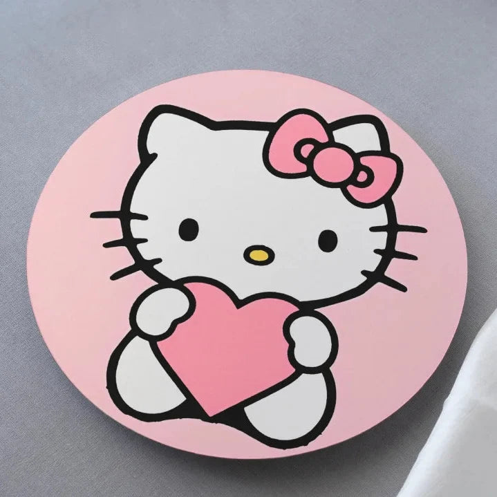 hello kitty print on circular mdf coaster