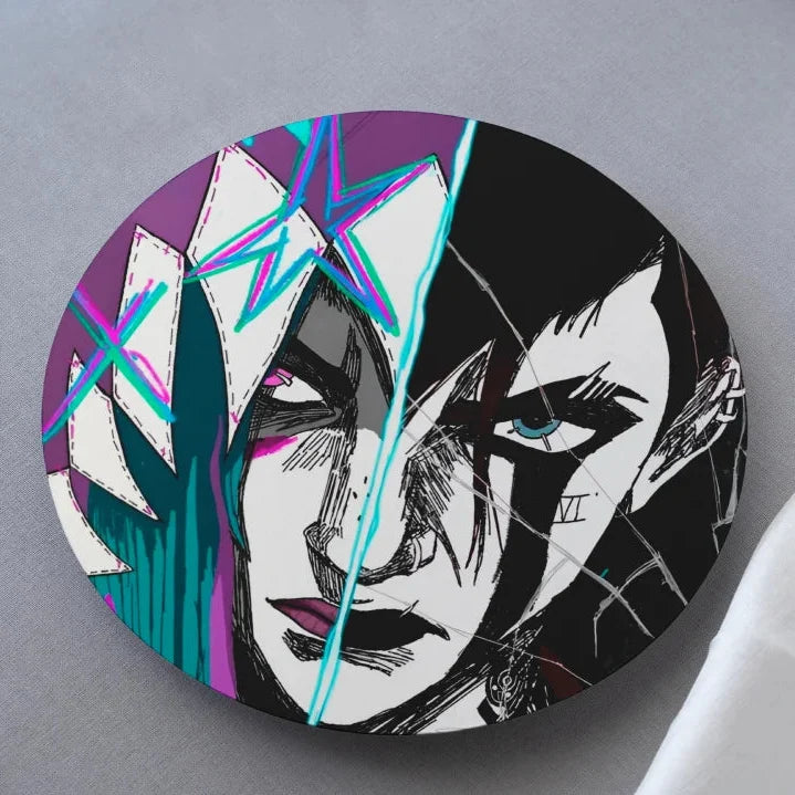Vi and Jinx print on circular mdf circular coaster