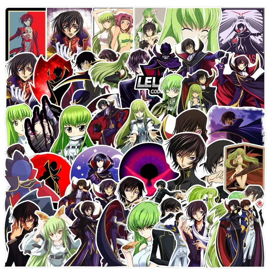 Collection of anime-style character stickers with a prominent 'LELOUCH CODE GEASS' logo.