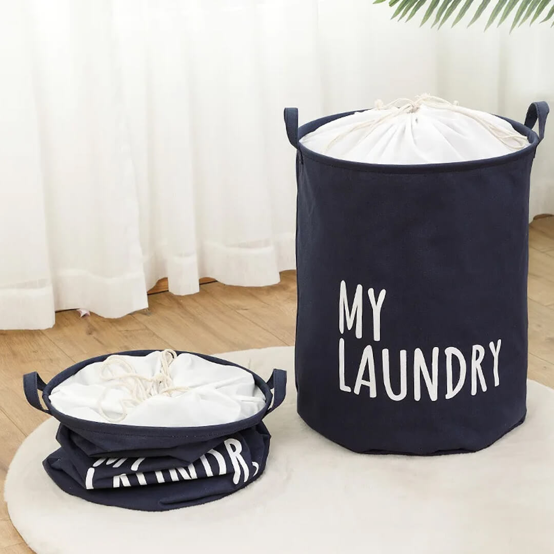 Collapsible Laundry Basket with Drawstring Closure