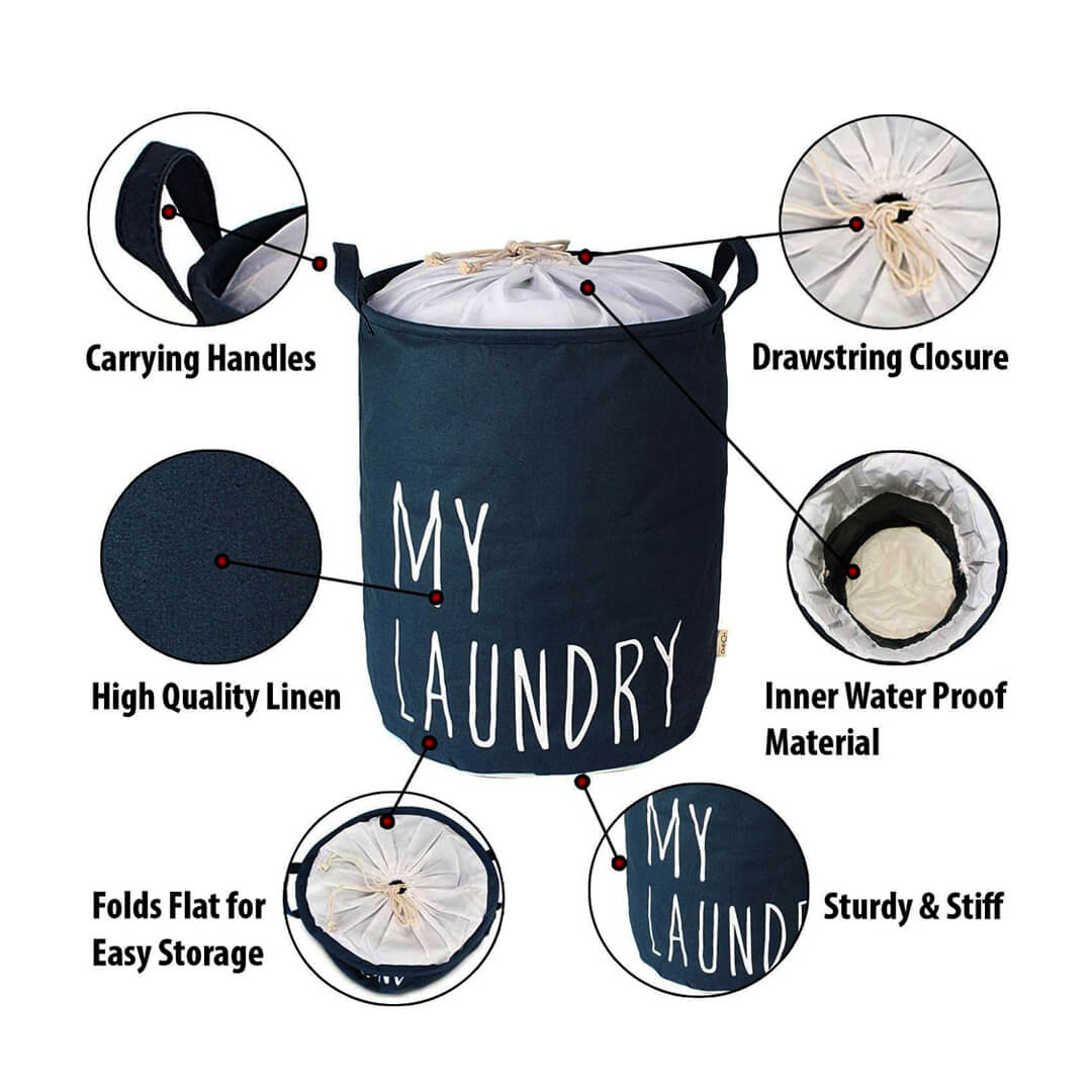 Collapsible Laundry Basket with Drawstring Closure, close up shots